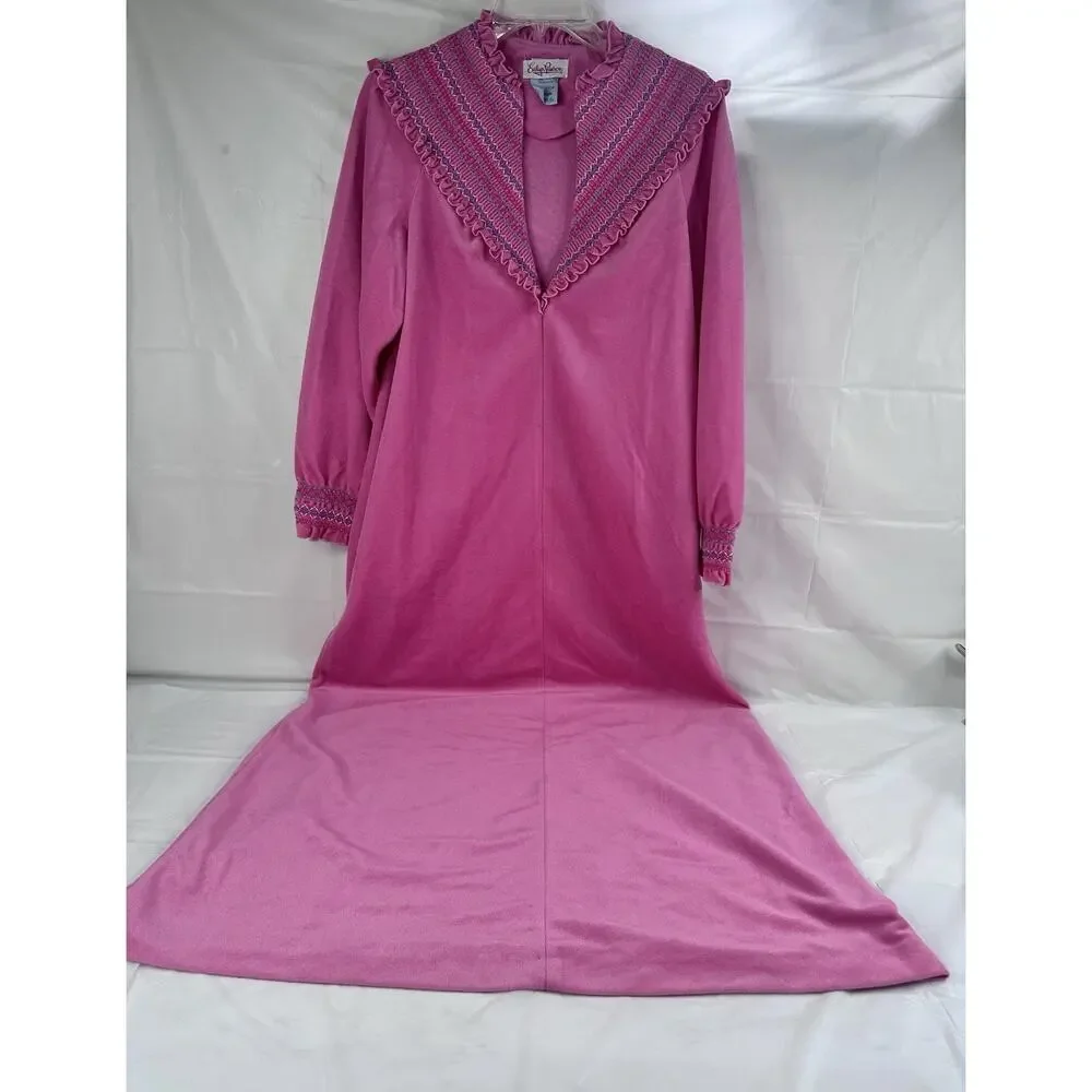 Vintage Evelyn Pearson Nightgown Womens M Long Sleeve 70s Loungewear Cottagecore